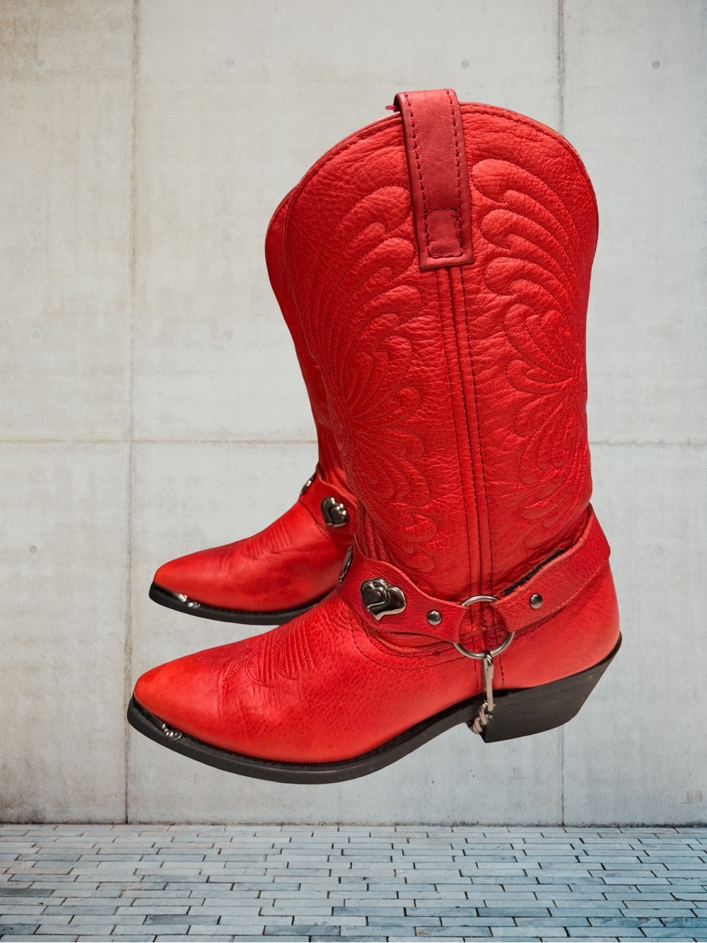 Masterson Boot Co RB7483 Red Embossed Floral Heart Harness Cowboy Boots Wmn 7M - Picture 7 of 12